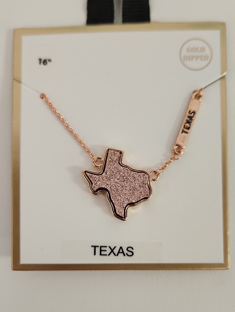 Gold-Dipped Texas Pendant Necklace - Rose Gold Glitter